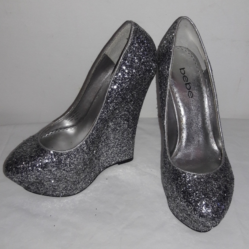 BEBE ,  Shoes GLITTER  SILVER SZ 5 1/2